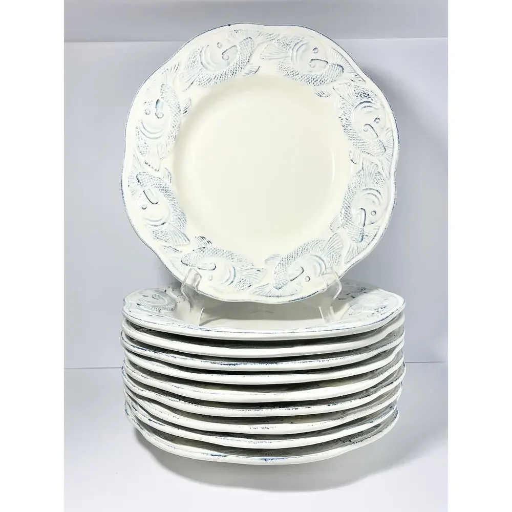 Pottery Barn “Oceanside” 10 Large Ceramic Pasta Soup All Purpose Rim Bowls 13”